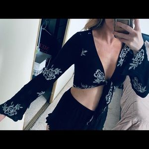 Tie Front Black Floral Top